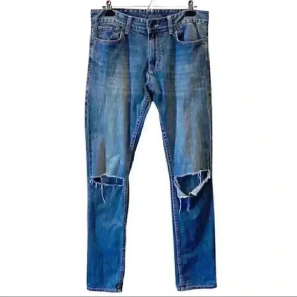 Calvin Klein Men’s Jeans Slim Fit Distressed 100% Cotton Stonewash Blue Size 31 - Picture 1 of 16